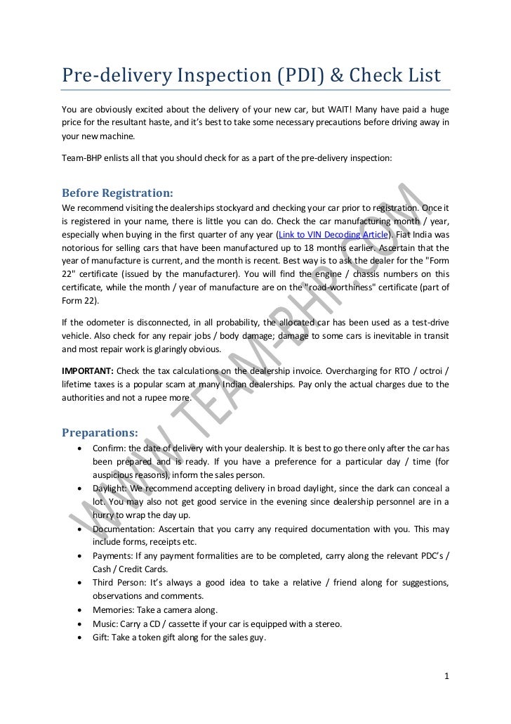 New Car Checklist Team Bhp New Car Checklist Team Bhp