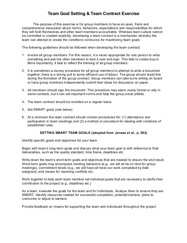 Group Project Contract Template Team Contract Template ... Group project contract template