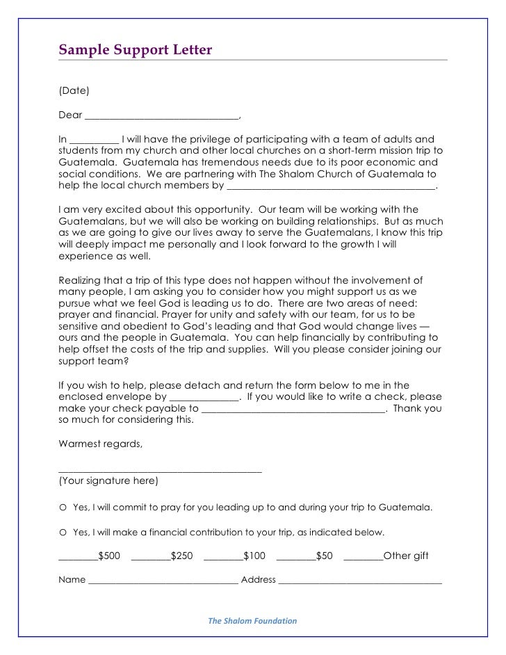Example Of A Mission Trip Support Letter Example Of A Mission Trip Support Letter
