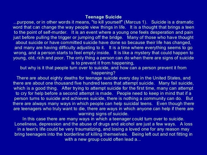 Causes of teenage suicide essay