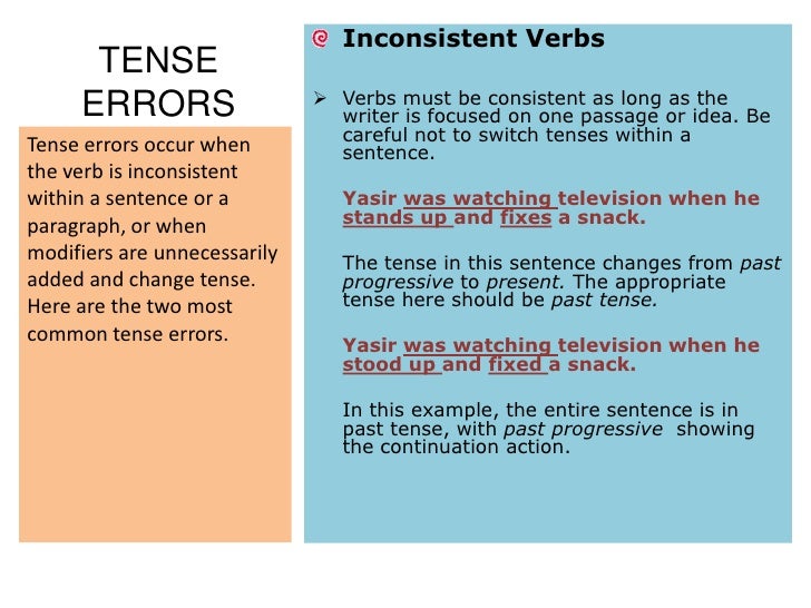 Verb Tense Error Worksheet