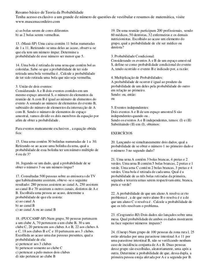 Revisao teoria das probabilidades