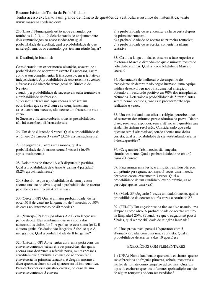 Revisao teoria das probabilidades