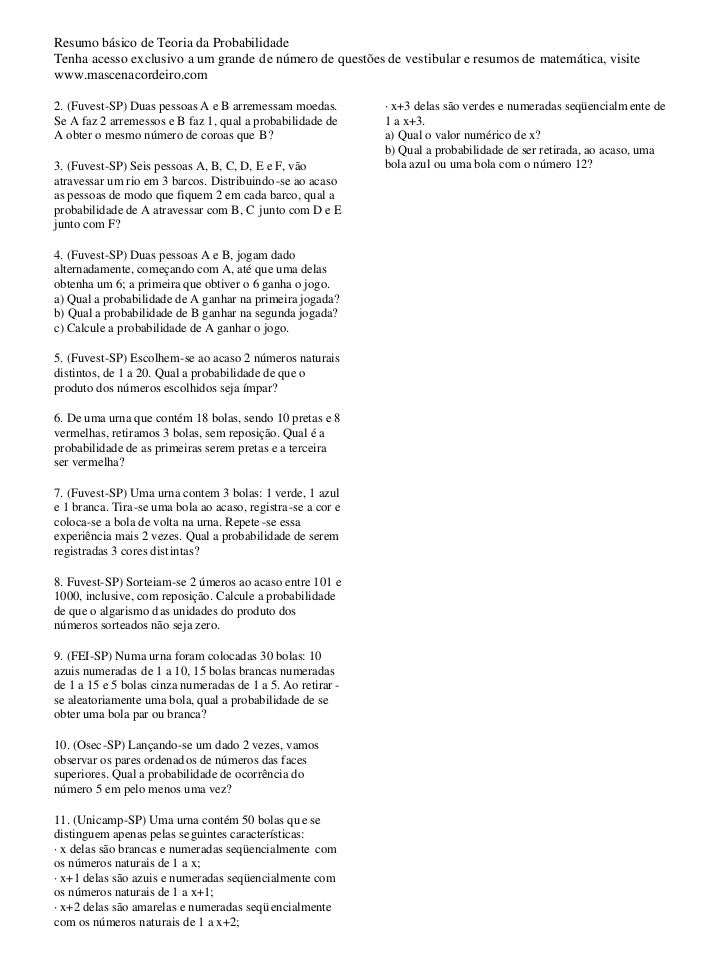 Revisao teoria das probabilidades