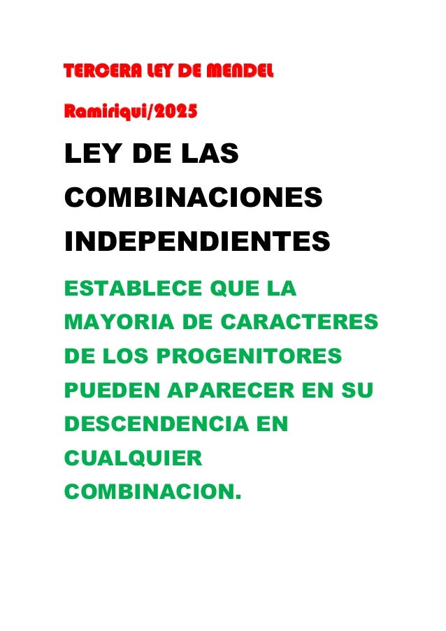 LEY DE MENDEL ley de mendel: