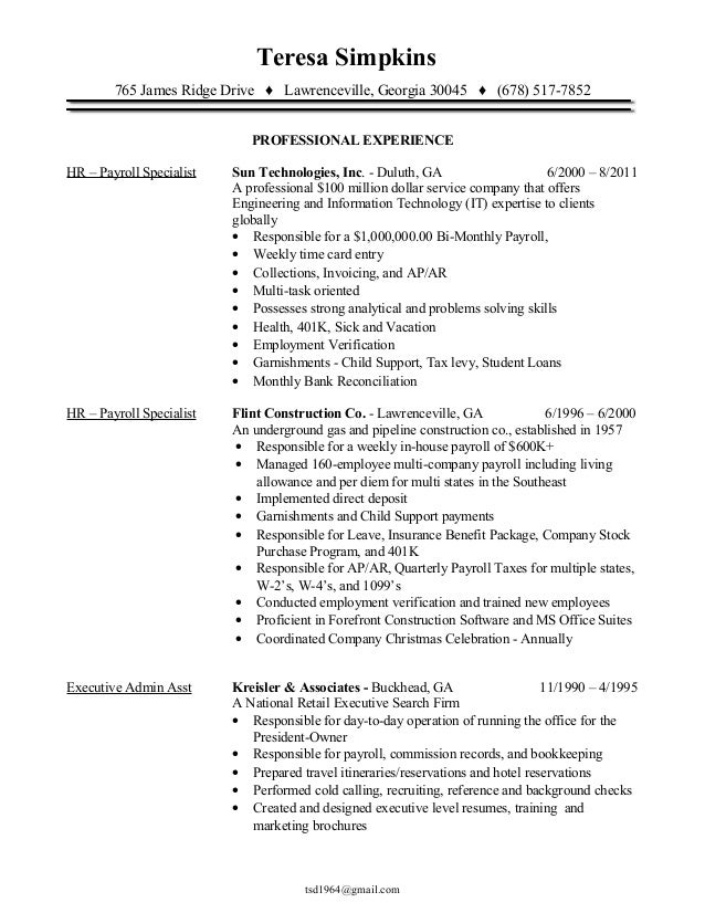 payroll resume sles teresa resume payroll resume sles teresa resume