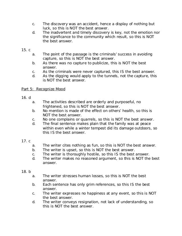 Reading Comprehension Test For High School With Answer Key Multiple 