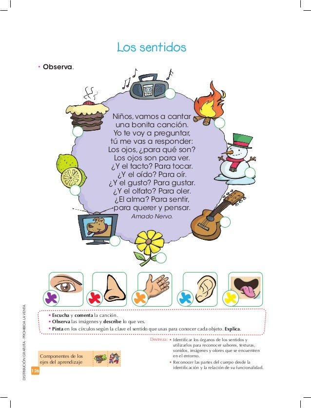 126
DISTRIBUCIÓNGRATUITA-PROHIBIDALAVENTA
Componentes de los
ejes del aprendizaje
• Observa.
• Escucha y comenta la canció...