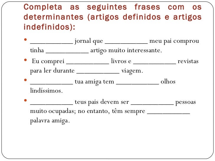 Artigos definidos e indefinidos exercicios