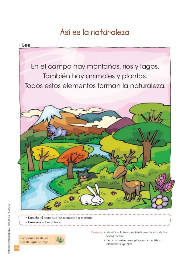 tt Lee.
132
DISTRIBUCIÓN GRATUITA - PROHIBIDA LA VENTA
Así es la naturaleza
En el campo hay montañas, ríos y lagos.
T...