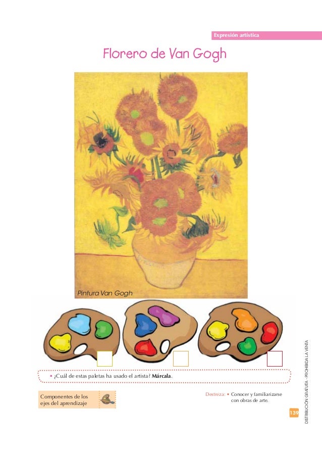 139 
DISTRIBUCIÓN GRATUITA - PROHIBIDA LA VENTA 
Expresión artística 
Florero de Van Gogh 
t ¿Cuál de estas paletas ha usa...
