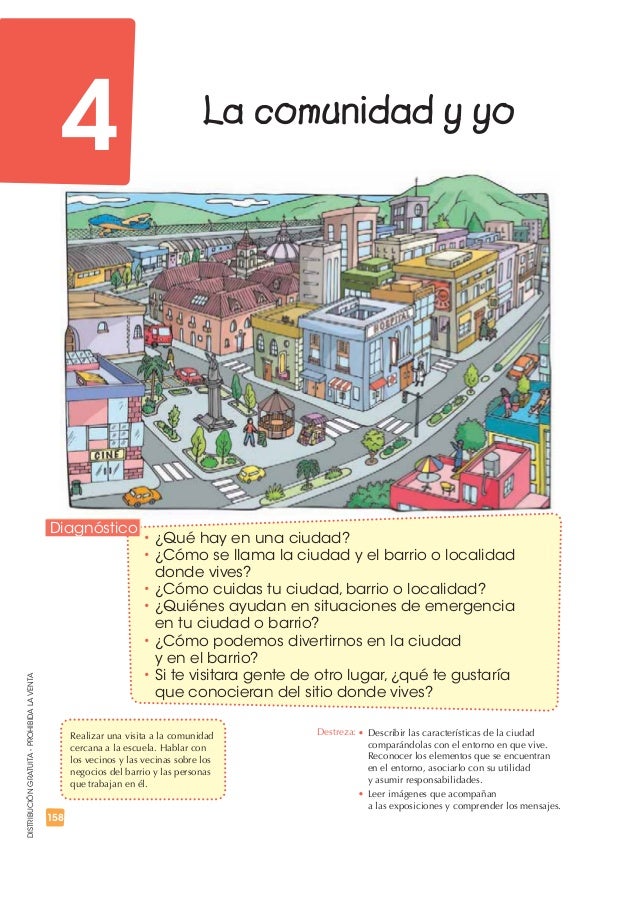 158 
DISTRIBUCIÓN GRATUITA - PROHIBIDA LA VENTA 
4 La comunidad y yo 
t¿Qué hay en una ciudad? 
t¿Cómo se llama la ciudad ...