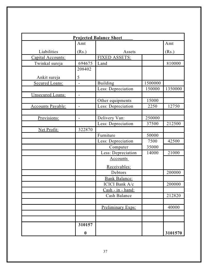 Business Plan Balance Sheet