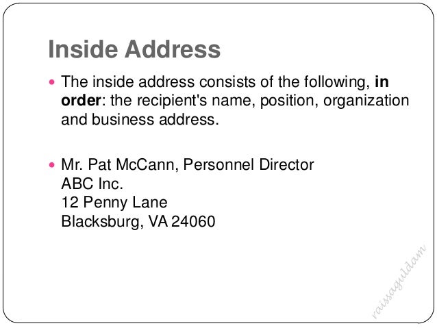 The inside address is typed in which side picture