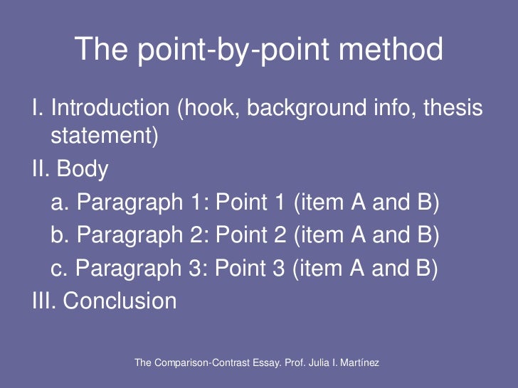 What is the format of a point by point essay for comparing and contrasting?