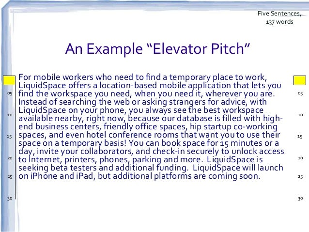 Written elevator speech examples