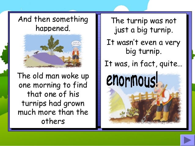 analysis of the great big turnip The story of the big turnip has various different characters, depending who is telling it, but the basic plot is this is a great story for young children to act out. analysis of the great big turnip The story of the big turnip has various different characters, depending who is telling it, but the basic plot is this is a great story for young children to act out.