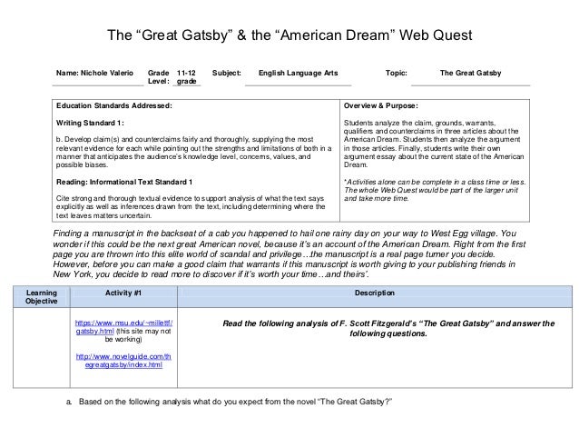 Critical essays on the great gatsby american dream