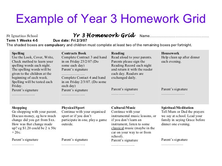 Homework sheets year 3