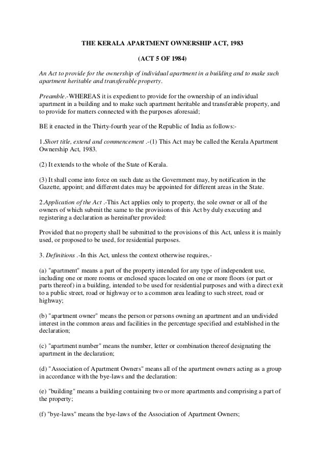 The Kerala Apartment Ownership Act, 1983
