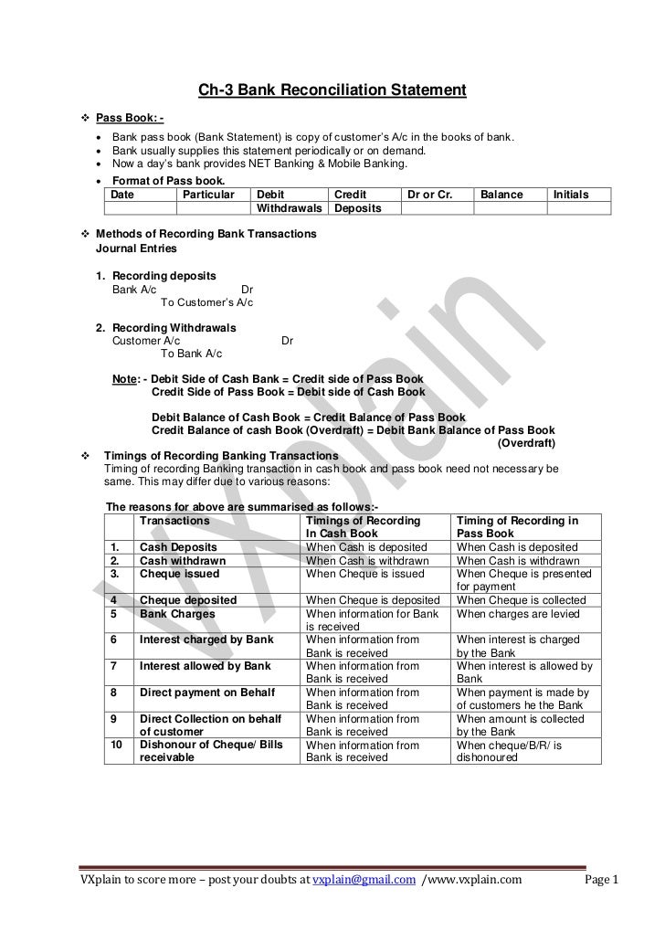 CACPT Accounts Bank Reconcilation Statement Revision Sheet