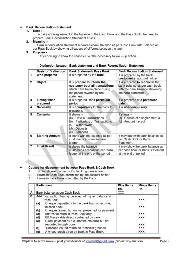 CACPT Accounts Bank Reconcilation Statement Revision Sheet