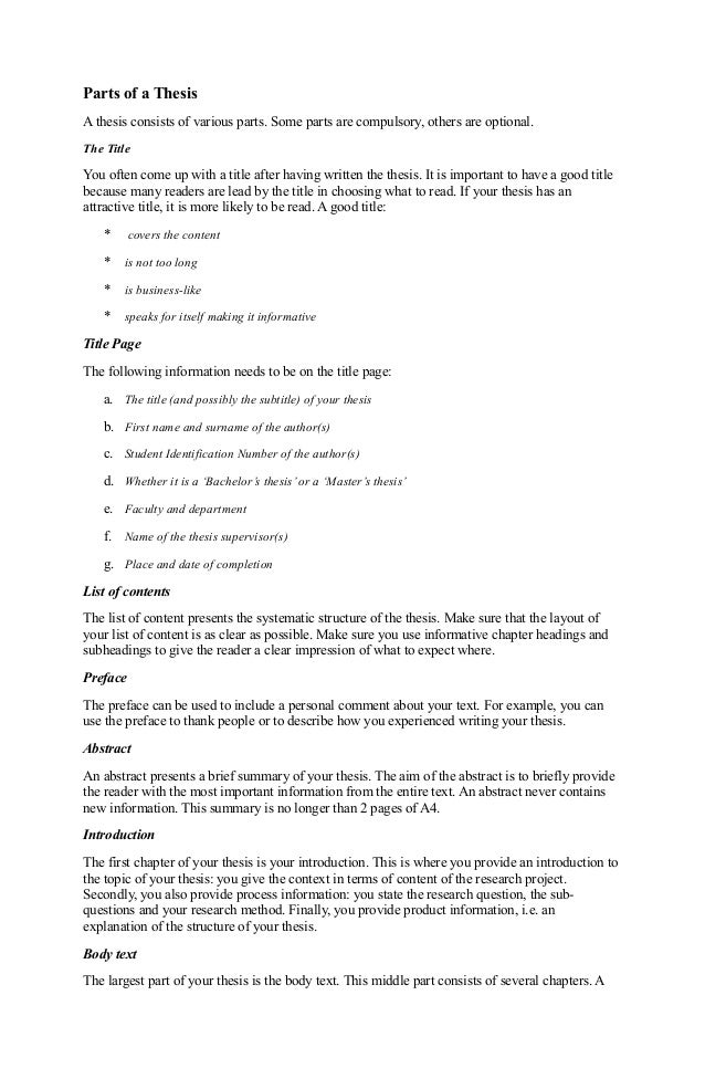 Parts Of A Thesis Proposal