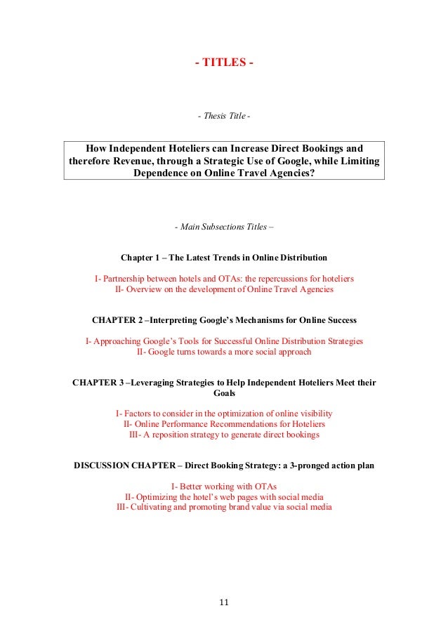 Titles of thesis in hotel and restaurant management