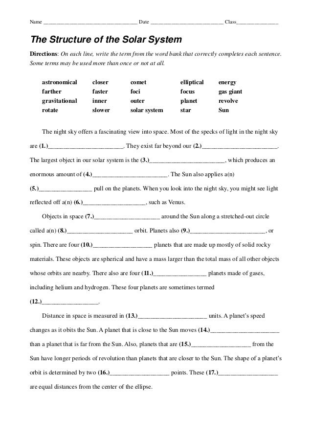 The Structure Of The Solar System Worksheet 2 Solar System First 