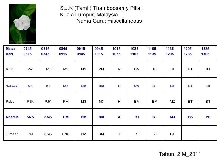 Time Table Tamil School Malaysia
