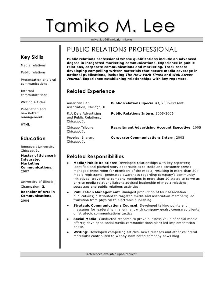 Resume For Pr Internship Tamiko M Lee. resume examples public relations ...