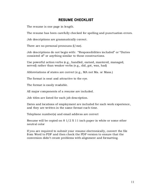 resume critique checklist