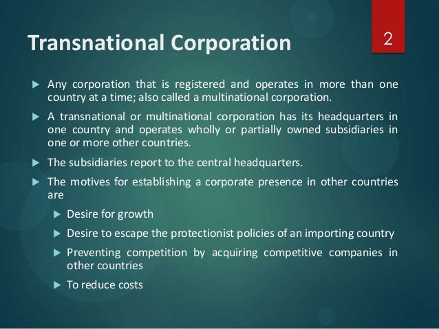 Essay on transnational corporations