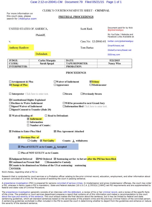 Tony Renfrow Pleads GUILTY to the 14DailyPlus Scam-View the CRIMINAL courtroom's minute sheet  Tnt-dinar-tnt-tony-court-case-212cr20041-update-1-638