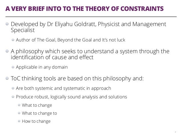 an analysis of the theory of constraints Includes links to more management theories and strategy tools the theory of constraints of eliyahu goldratt is a model that is the practical result of eli goldratt's compare with theory of constraints: root cause analysis | brainstorming. an analysis of the theory of constraints Includes links to more management theories and strategy tools the theory of constraints of eliyahu goldratt is a model that is the practical result of eli goldratt's compare with theory of constraints: root cause analysis | brainstorming.