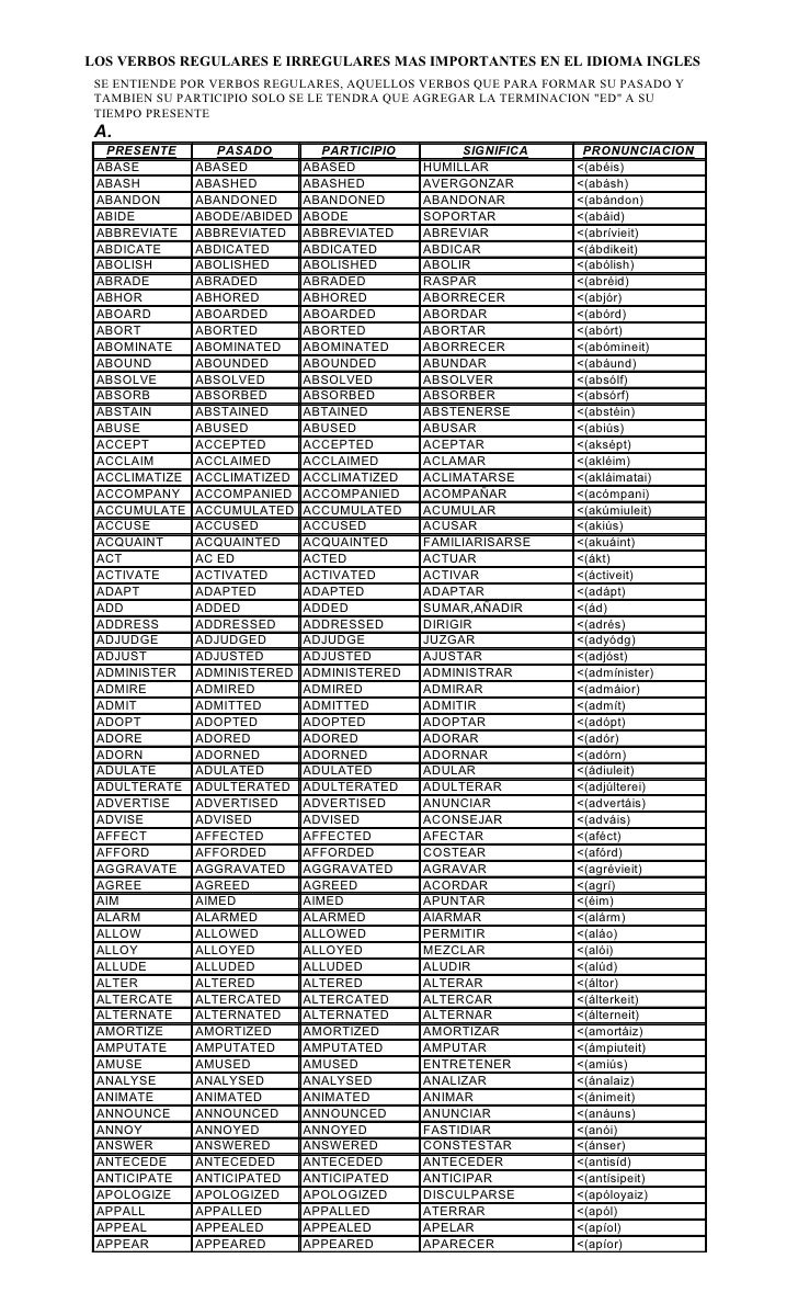 23 Lista De Verbos Irregulares En Ingles Para Imprimir Sado Pdmrea