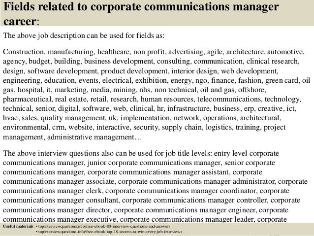 Corporate communications manager cover letter