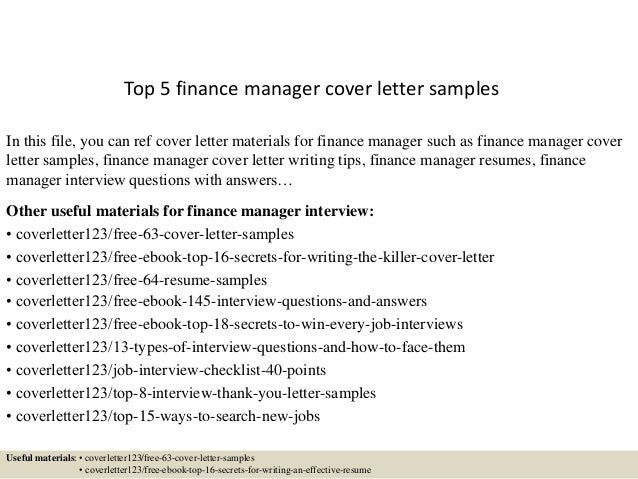 top 5 finance manager cover letter samples