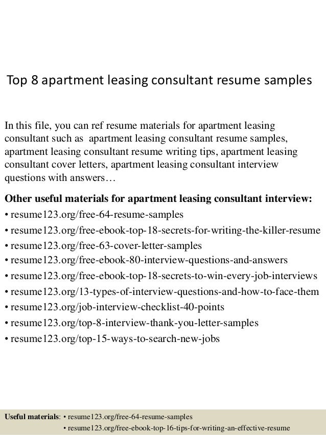 top 8 apartment leasing consultant resume samples apartment leasing consultant resume