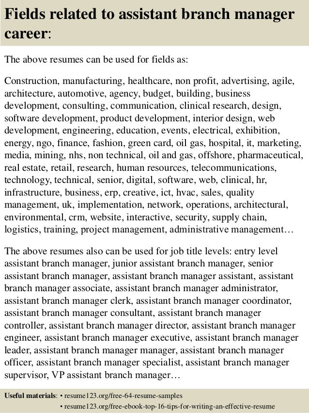 branch manager resume