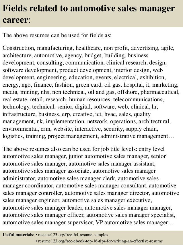 auto sales manager resumes