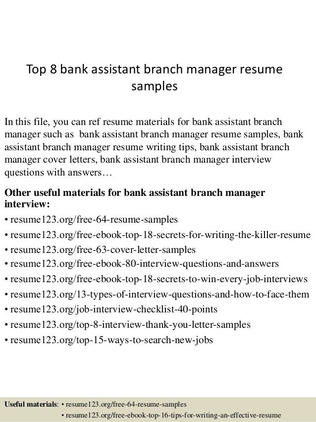branch manager sample resumes