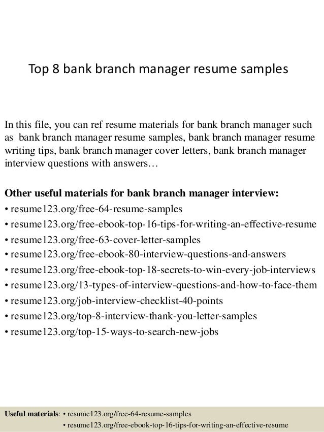 resume for bank manager