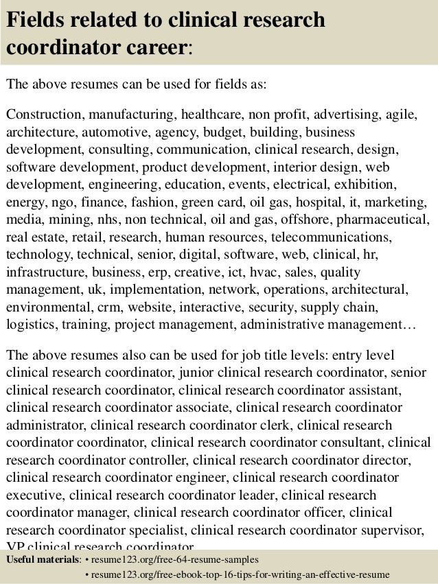 Entry level clinical research coordinator cover letter