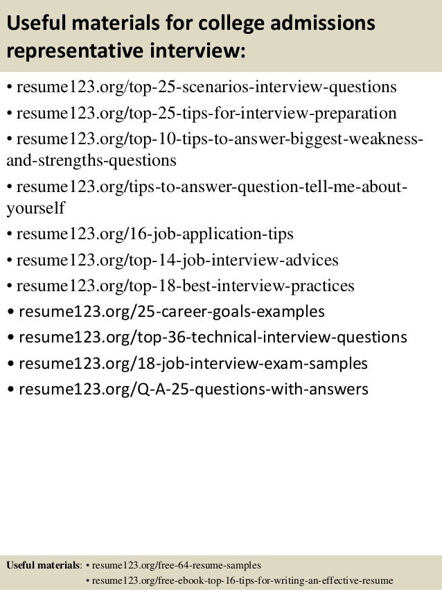 Sample resume for college admissions rep