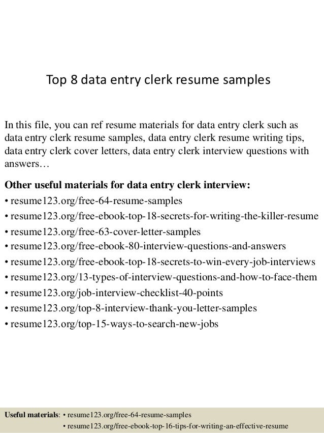 top 8 data entry clerk resume samples