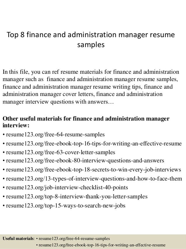 top 8 finance and administration manager resume samples