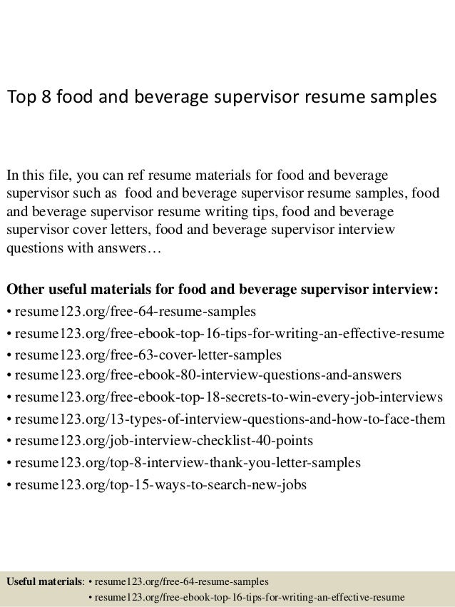 Food supervisor resume