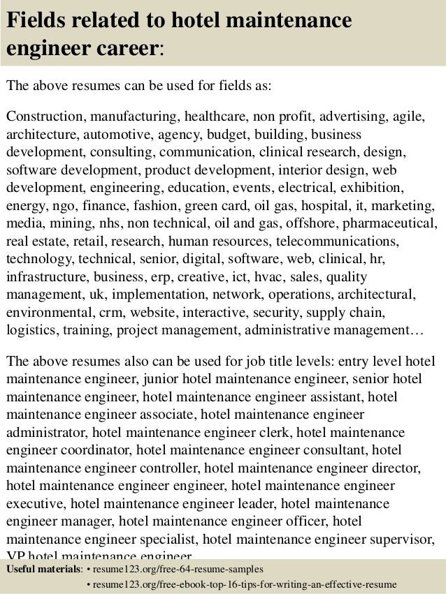 sample hotel engineer resume