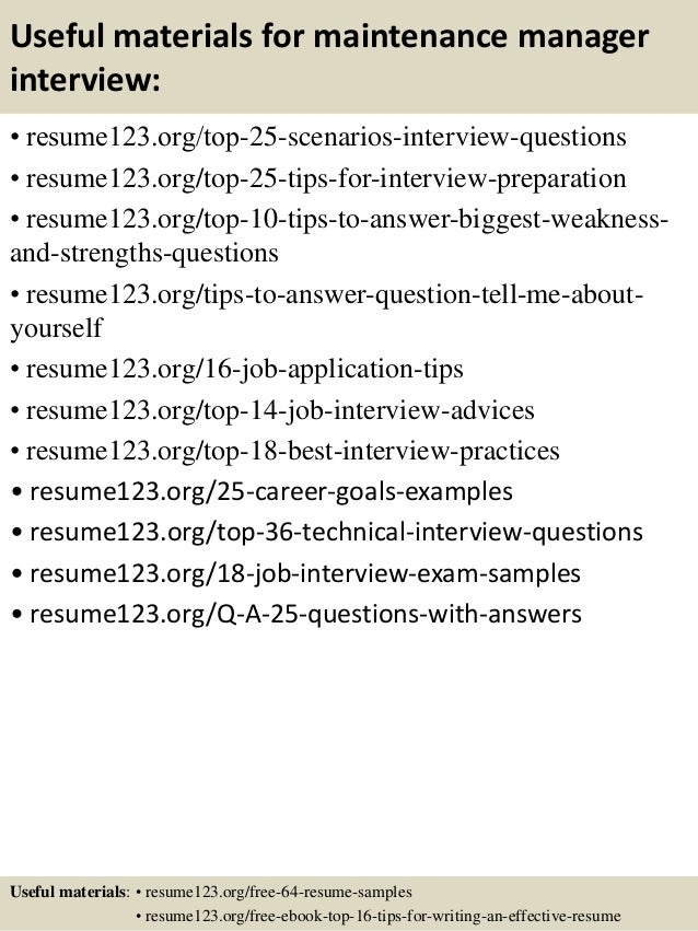 maintenance manager resume sample resume my career